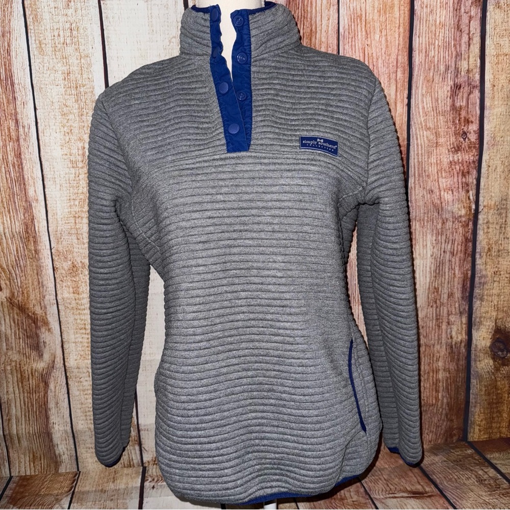 Simply Southern Gray Blue Ribbed Pullover women’s size Small